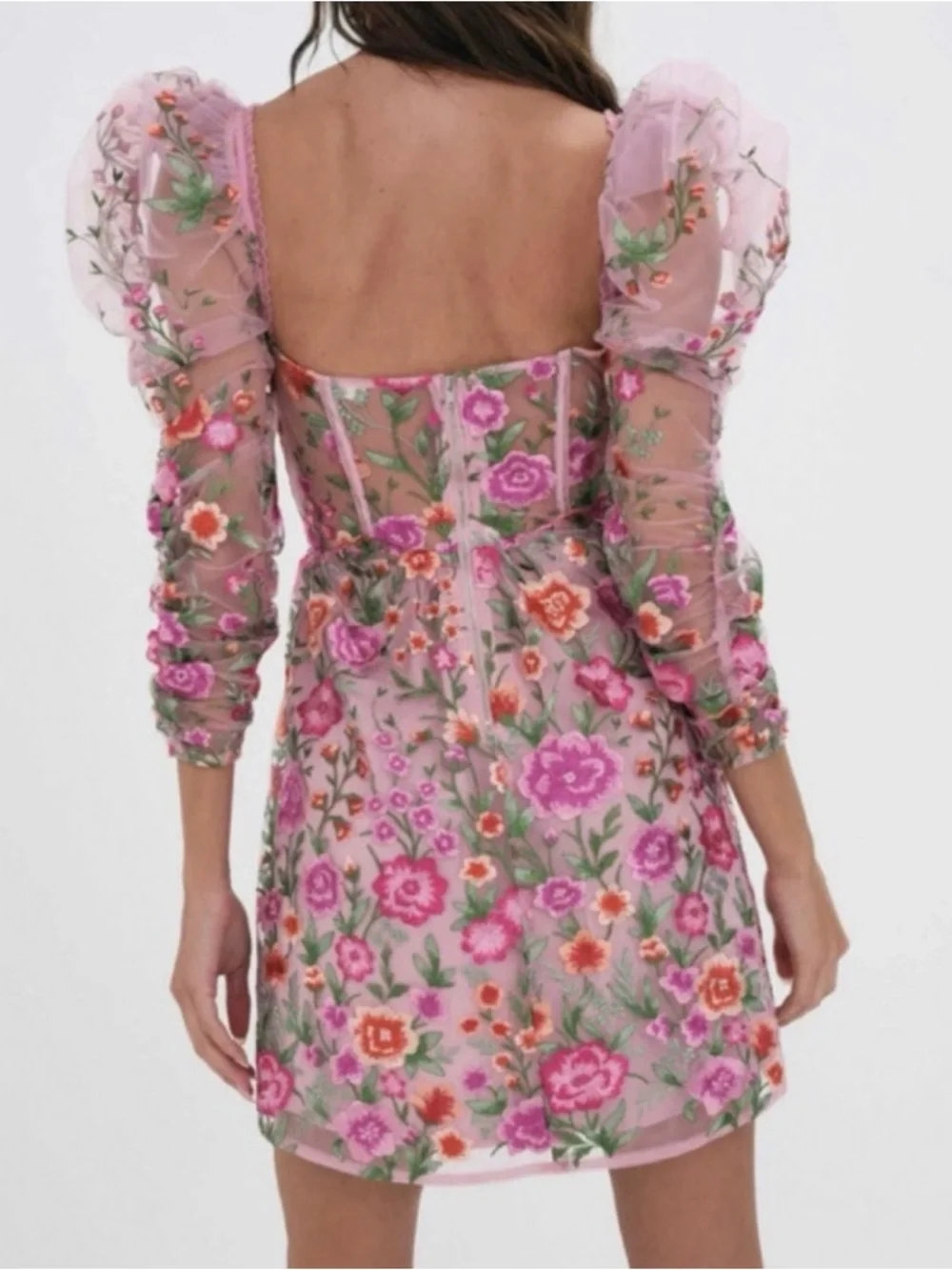 For Love & Lemons Pink Floral Embroidered Short Dress - Picture 2 of 8